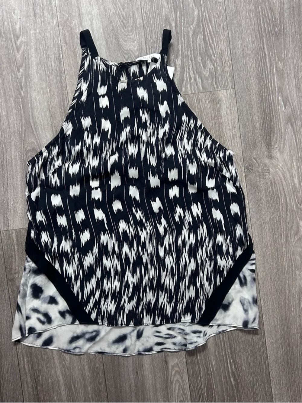 Parker Black and White Abstract Print High-Neck Camisole